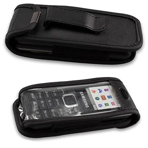 caseroxx Ledertasche mit Gürtelclip für Samsung E1120 in schwarz – robuste Handy-Tasche mit Sichtfenster & Gürtelclip aus Echtleder, ideal für Beruf, Freizeit, Outdoor & sicheren Transport