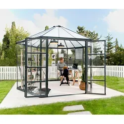 Palram - Canopia Aluminium Gewächshaus Oasis Ø 363 cm - Elegantes Gewächshaus oder Kaltwintergarten mit stabilem Aluminiumrahmen, 90 % Lichtdurchlässigkeit und innovativem Schiebepaneel-System für einfache Montage. Ideal für kreative Gartenliebhaber!