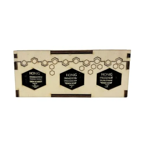 3er Holzgeschenkset mit 50g Honiggläsern in 3 Sorten inkl. Gravur