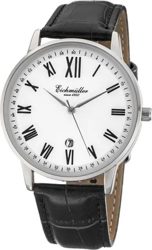 Eichmüller Herrenuhr RE1102 - Silbern, Weiß, Schwarz mit Lederband - Elegante Armbanduhr für Herren mit präzisem Quarz-Uhrwerk, 40 mm Gehäusedurchmesser und stilvollem Lederband für jeden Anlass.