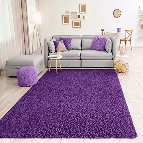 VIMODA Teppich Prime Shaggy Hochflor Lila 160 cm - Moderner Hochflor Teppich für Wohnzimmer, Schlafzimmer und Kinderzimmer, flauschig und pflegeleicht dank wasser- und schmutzabweisendem Material.