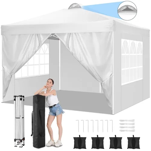 Faltpavillon 3x3m Pop Up Pavillon Faltbar mit 4 Seitenwänden,Oben mit Belüftungsloch,Wasserdicht,UV-Schutz 50+ Gartenzelt Partyzelt, Tasche,4 Sandsack
