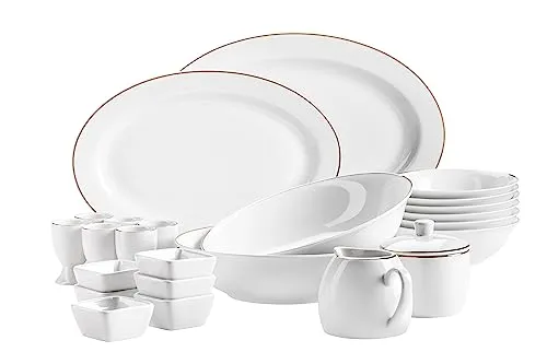 MÄSER Geschirr-Set PROFESSIONAL DINING (24-tlg) für 6 Personen - Elegantes Porzellan-Geschirr-Set in Weiß und Gold, spülmaschinengeeignet und ideal für festliche Anlässe oder den täglichen Gebrauch.