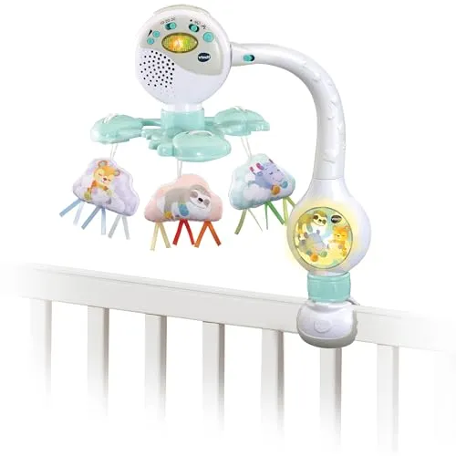 VTech Wolken-Mobile - Niedliches Mobile mit Nachtlicht und Sensor - Baby Mobiles mit 3 Tierwolken, die sanfte Melodien abspielen und über einen Geräuschsensor verfügen, der beim Weinen des Babys automatisch aktiviert wird.