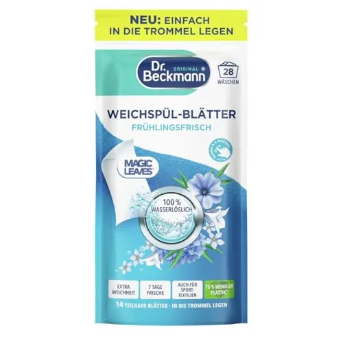 Dr. Beckmann Weichspül-Blätter Frühlingsfrische – 14 Blätter | Ultra-kompakt, 0 % Rückstände, Duftaktiv bei Berührung, bis zu 7 Tage Frische, ideal für Sportwäsche & Handtücher
