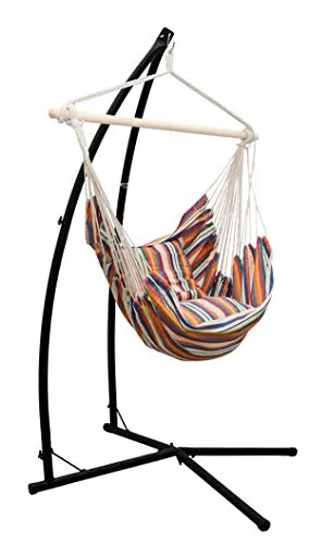 Hängestuhlgestell mit Hängesessel 215cm - Ideal für drinnen und draußen - Hängesessel-Set für Boho-Vibes, wetterfest und stabil, belastbar bis 120 kg. Flexibles Design für Balkon und Garten, inkl. 2 Wendekissen für individuellen Look.