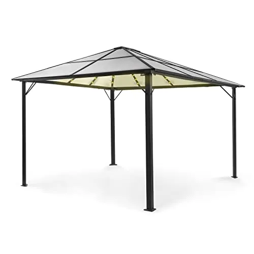 Blumfeldt Pavillon 3x4m - Stabiler Aluminium-Pavillon mit LED-Lichtern - Pavillons, wasserdicht und winterfest, ideal für entspannende Outdoor-Events und Feiern, mit robustem Dach für bis zu 200kg Schnee.