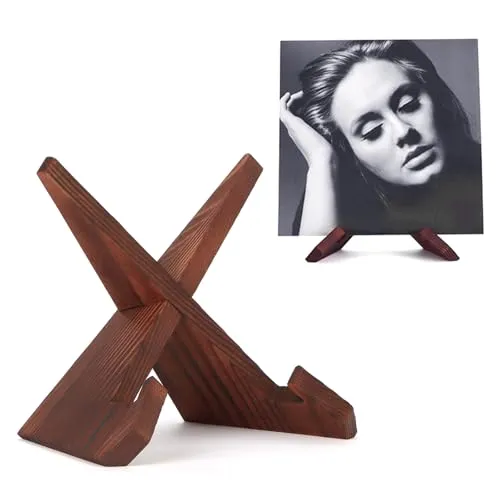 PUERSI Now Playing Vinyl Stand,Schallplattenständer, Stilvoller Holz Schallplattenhalter, Moderner Schallplattenhalter für Alben und Vinyl-Aufbewahrung, Jetzt Drehender Vinylplattenständer