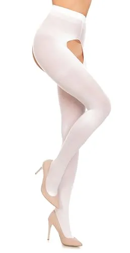 GLAMORY Damen Ouvert Strumpfhose, Weiß, L-(44-46) EU