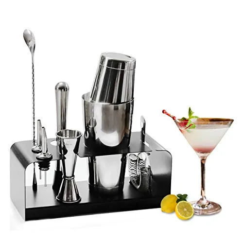 SKY FISH Cocktail Set, 8 teiliges Bar Zubehör Set mit Edelstahl Ständer, Perfektes Heim Bartending und Martini Cocktail Shaker Set.