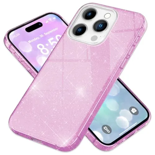 NALIA Robustes Glitzer Cover kompatibel mit iPhone 16 Pro Hülle, Glitter Case Glitzerhülle Schutzhülle Glänzend, Verstärkte Silikon Hybrid Handyhülle, Diamant-Pailletten Strass, Farbe:Lila