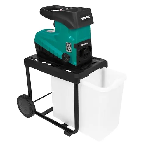 VONROC Gartenhäcksler elektrisch 2500W - Leiser Walzenhäcksler für Äste bis Ø45mm - Häcksler für Gartenabfälle mit kraftvollem 2500W-Motor, zerkleinert mühelos Äste bis Ø45mm. Inkl. 60L Auffangsack für einen sauberen Garten ohne Mühe.