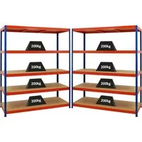 PROREGAL Mega Deal | 2x Schwerlastregal Giant Elephant | 200kg Fachlast - Werkstatteinrichtung - Set aus 2 Schwerlastregalen mit 5 verstellbaren MDF-Fachböden und einfacher Steckmontage, ideal für Werkstatt und Garage.