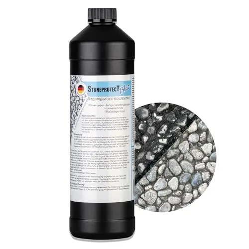 StoneprotecT SPBLUE Stein-Reiniger Konzentrat 1L - Spezialputzmittel für effektive Steinreinigung bis 100m², entfernt hartnäckige Verschmutzungen wie Ruß und Fett durch innovative Deep-Clean-Technologie, Made in Germany.