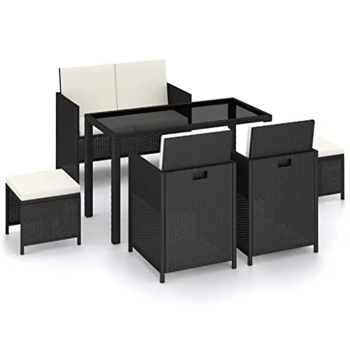 vidaXL Gartenmöbel 6-TLG. Schwarz Poly Rattan Lounge Sitzgruppe - Esssets für die Terrasse, wetterfestes PE-Rattan und bequeme Kissen für entspannte Stunden im Freien.