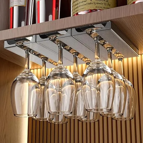 Vaisoeny Weinglashalter, 2 Stück Gläserhalter, Durchscheinender Weinglashalter, Stielglashalter, Glasaufbewahrung, Aufhänger für Küche und Bar (Grau)