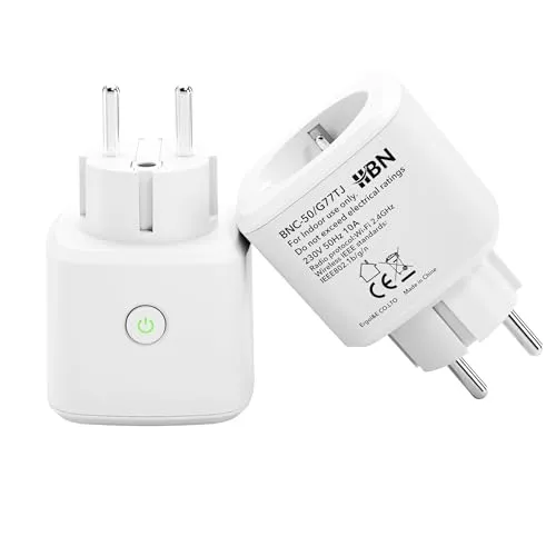 HBN Smart WLAN-Steckdose mit Verbrauchsmessung, 2er Set Smart Home WiFi Steckdose mit APP Intelligente Schaltsteckdose, 10A, Kompatibel mit Alexa & Google Home