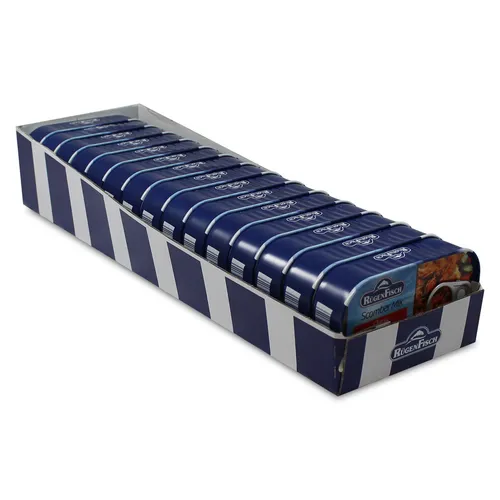 Rügen Fisch Scomber Mix 15er Sparpack - Fisch- & Meeresfrüchtekonserven, 15 x 120 g Dosen, ideal für Vorratshaltung mit langem Haltbarkeitsdatum bis 31.12.2028.