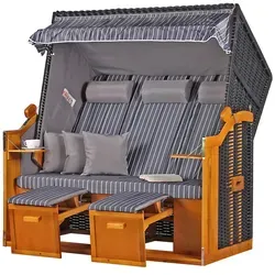 Mr. Deko Strandkorb - bene living Ostsee Dreisitzer - Gestreift/Anthrazit - Familienfreundlicher Ostsee Dreisitzer Strandkorb mit Vollliegerfunktion, pflegeleichtem PE-Geflecht und stufenlos verstellbarer Sonnenschutzmarkise für maximalen Komfort.