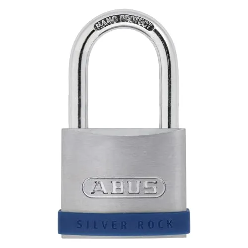ABUS Vorhängeschloss Silver Rock 5/40HB40 gl.-6404 - gleichschließend und mit hohem Bügel - aus massivem Zink - Kellerschloss u. v. m - ABUS-Sicherheitslevel 5 - Blau/Silber