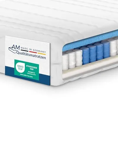 AM Qualitätsmatratzen 7-Zonen Taschenfederkernmatratze 80x200 cm - H3 - Made in Germany - Hochwertige orthopädische 7-Zonen Taschenfederkernmatratze (80x200 cm - H3) mit ergonomischer Wirbelsäulenunterstützung und 30 Nächte Probeschlafen. Ideal für erholsame Nächte und ein ausgezeichnetes Schlafklima.