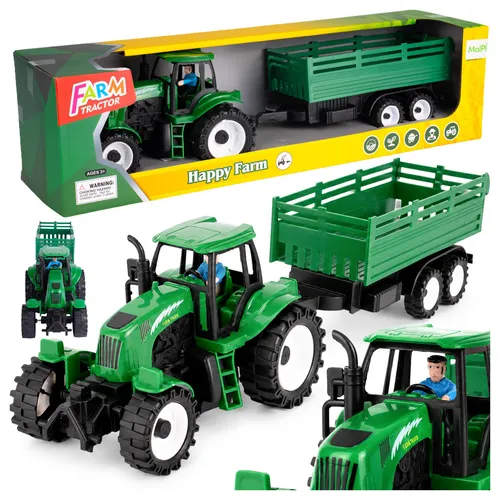 Malplay Roter Traktor Spielzeug mit Abnehmbarem Anhänger, Bauernfigur ab 3 Jahren Geschenk