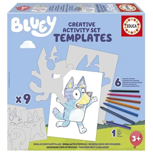 Educa - Bluey Kreativset | Zeichnen Sie Charaktere und andere Elemente aus der Bluey-Serie mit vorgeschnittenen Kartonvorlagen. Kreatives Spielen ab 3 4 5 6 Jahren (19886)