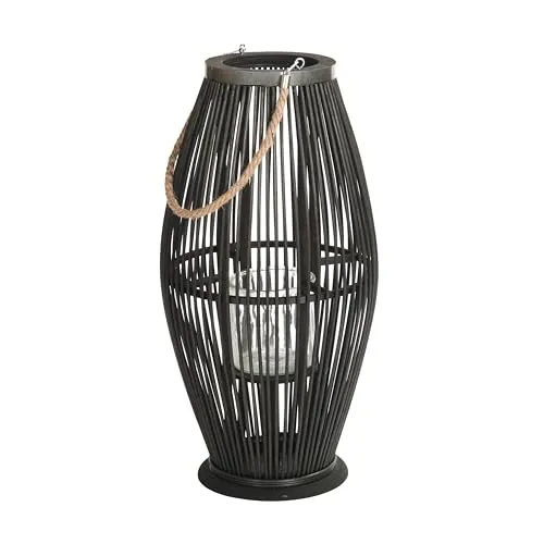Bambus Laterne Zya | 60 cm schwarze Deko Laterne mit Henkel und Glaseinsatz - Laternen aus handgefertigtem Bambus, ideal für Balkon, Garten oder Wohnung. Mit sicherem Glaseinsatz für Teelichter und praktischem Tragegriff.