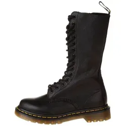 Dr.Martens Frauen Stiefel 1B99 Virginia Black - Wanderschuhe aus schwarzem Leder mit gelben Nähten, ideal für Herbst und Winter, bieten Komfort und Stil für jedes Abenteuer.