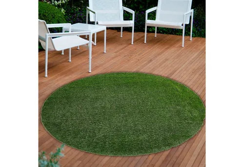 Andiamo Kunstrasen Rasenteppich Sansibar, Gesamthöhe 20 mm, rund, realistische Optik, mit Drainagefunktion, für Balkon & Terrasse