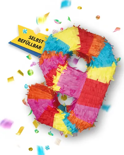 Piñata Zahl 9 für Party Deko Jubiläum Zahlen Pinata Bunt & stabil Geburtstag