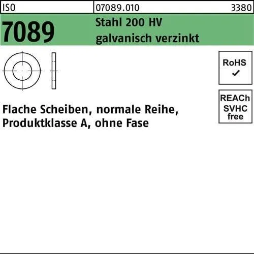 ISO 7089 Flache Scheiben Stahl 22, galvanisch verzinkt - 100 Stück - Unterlegscheiben, hochwertige galvanisch verzinkte Flache Scheiben für optimale Korrosionsbeständigkeit und langlebige Verbindungen.
