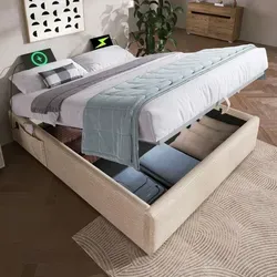 okwish Polsterbett Doppelbett 140×200 cm mit USB- C und Vollflächiger Lattenrost, Hydraulisches Stauraumbett mit Bettkasten Stauraum( Mit Matratz... - Beige