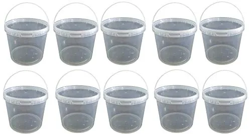 Liter Eimer mit Deckel transparent, stapelbarerer Milch-/Vorratseimer, Honigeimer Kunststoffeimer mit Lebensmittelfreigabe, Lebensmittelechte Behälter, Leereimer für Mehl, Wassereimer 10 Stück 10 x 10