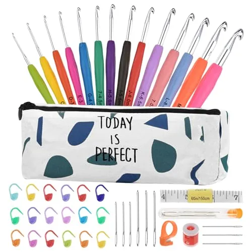 Häkelnadel Set 14 Stück Häkelset für Anfänger Wolle Zum Häkeln Stricken Nadeln Kit 2.0mm-10.0mm Ergonomische Soft Gummi Comfort Grip Häkelnadeln Kit mit Tragbaren Tasche