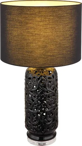 Moderne LED Tischleuchte Keramik schwarz mit Textilschirm - Tischleuchte aus schwarzer Keramik mit elegantem Textilschirm, ideal für stilvolle Wohnräume. Inkl. 10,5W LED-Leuchtmittel für warmweißes Licht und 1055 Lumen.