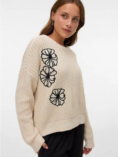 ONLY Pullover in Beige - XS - Stylischer Rundhals-Pullover mit Puffärmeln, grobmaschigem Strickmuster und lockerer Passform. Ideal für trendbewusste Frauen.