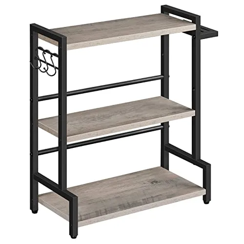 HOOBRO Gewürzregal, Küchenregal mit 3 Haken, Gewürzständer mit Messerhalter, Schreibtisch Organizer, Verstellbare Füße, für Esszimmer, Küchen, Badezimmer, Greige-Schwarz, EBG01TL01