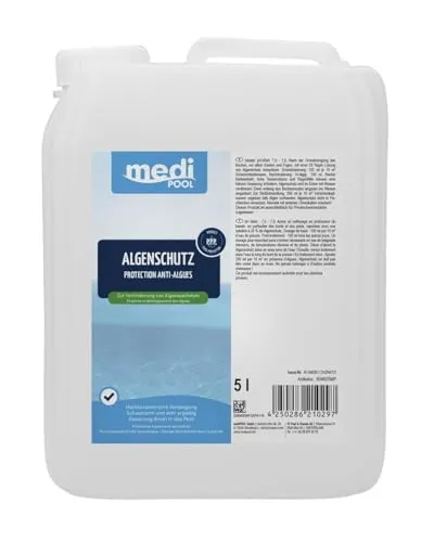 Medipool Algenschutz 5 L - Hochkonzentriertes Algenmittel - Algizide für Pool & Badewannen mit Sprudelfunktion, wirkt effektiv gegen alle Algenarten und sorgt für kristallklares Wasser.