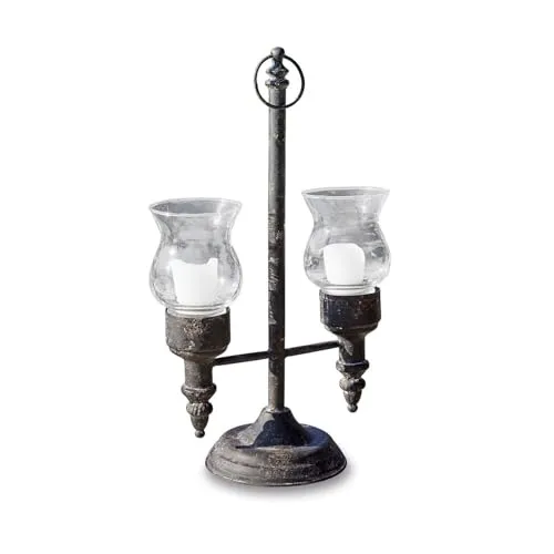 Loberon Windlicht Oiusseau - Windlicht im authentischen Antik-Look mit blütenförmigen Kelchen aus Glas, elegant und rustikal, ideal für stimmungsvolle Dekoration.