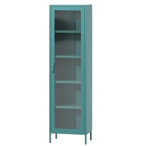 Jan Nowak Vitrinenschrank Luigi - 50 x 180 x 35 cm - Elegante Glasvitrine mit 4 Verstellbaren Ablagen - Die stilvolle Vitrine Luigi bietet durch ihr schimmerndes Design und gehärtetes Glas nicht nur Platz für Ihre Schätze, sondern wird auch zum Blickfang in jedem Wohnzimmer.