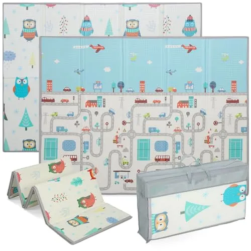 AIYAPLAY Krabbelmatte Faltbar Doppelseitige Spielmatte 200 x 150 x 1,5 cm Baby wasserdicht rutschfest Spiel Matte Kindermatte mit Rennwagen-Muster Spielteppich Mehrfarbig