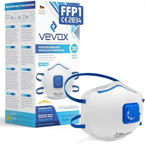 VEVOX FFP1 Mund-Nasen-Masken mit Ventil – 20er Set von VEVOX