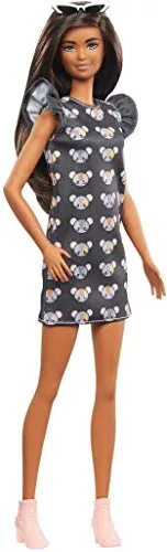 Barbie GHW54 Fashionistas Puppe 140 (brünett) mit Mäusekleid