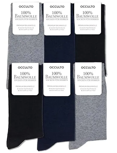 Occulto Herren 100% Baumwolle Socken 6er Pack (Modell: Roland) Blau Mix 43-46