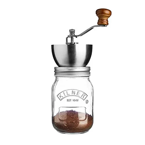 KILNER 0025.785 Kaffeemühle Transparent - Kaffeemühle aus Glas und Metall, stilvolles Design für frischen Kaffeegenuss, ideal für Kaffeeliebhaber und stilbewusste Küchen.