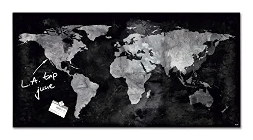 SIGEL Glas-Magnettafel artverum 91 x 46 cm World-Map - elegante Wandtafel aus Tempered Glas, ideal für Büro und Zuhause, mit TÜV-geprüfter Sicherheitsaufhängung
