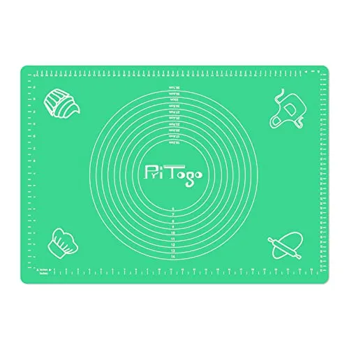 Pritogo Backmatte (65 x 45 cm Grün) Silikonmatte mit Skala Backunterlage Teigmatte Rollmatte - Antihaft extra stabil rutschfest