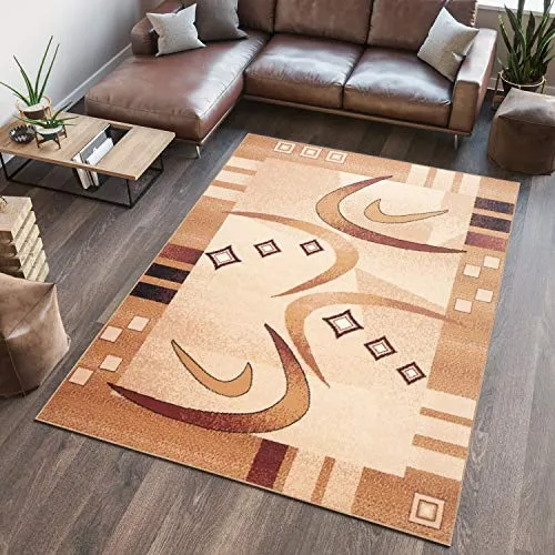 TAPISO Atlas Teppich Kurzflor 70 x 130 cm - Vintage moderner Teppich mit Streifen in Creme, Beige und Braun, perfekt für Wohnzimmer und Schlafzimmer. Hergestellt nach ÖKOTEX-Standards für ein gesundes Raumklima.