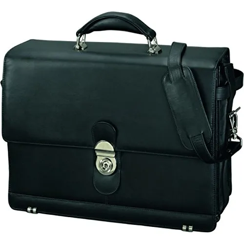 Alassio Aktentasche MONZA Leder schwarz 47127 - Arbeitstasche aus edlem Leder mit Magnetverschluss, ideal für Dokumente und Laptops bis 15 Zoll. Bequem tragbar durch abnehmbaren Schultergurt und zusätzliche Tragegriffe.